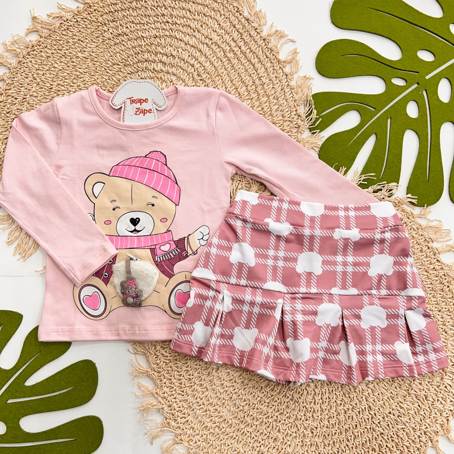 Inverno 2025 - Conj. Blusa Ursa e Short Saia - Rose